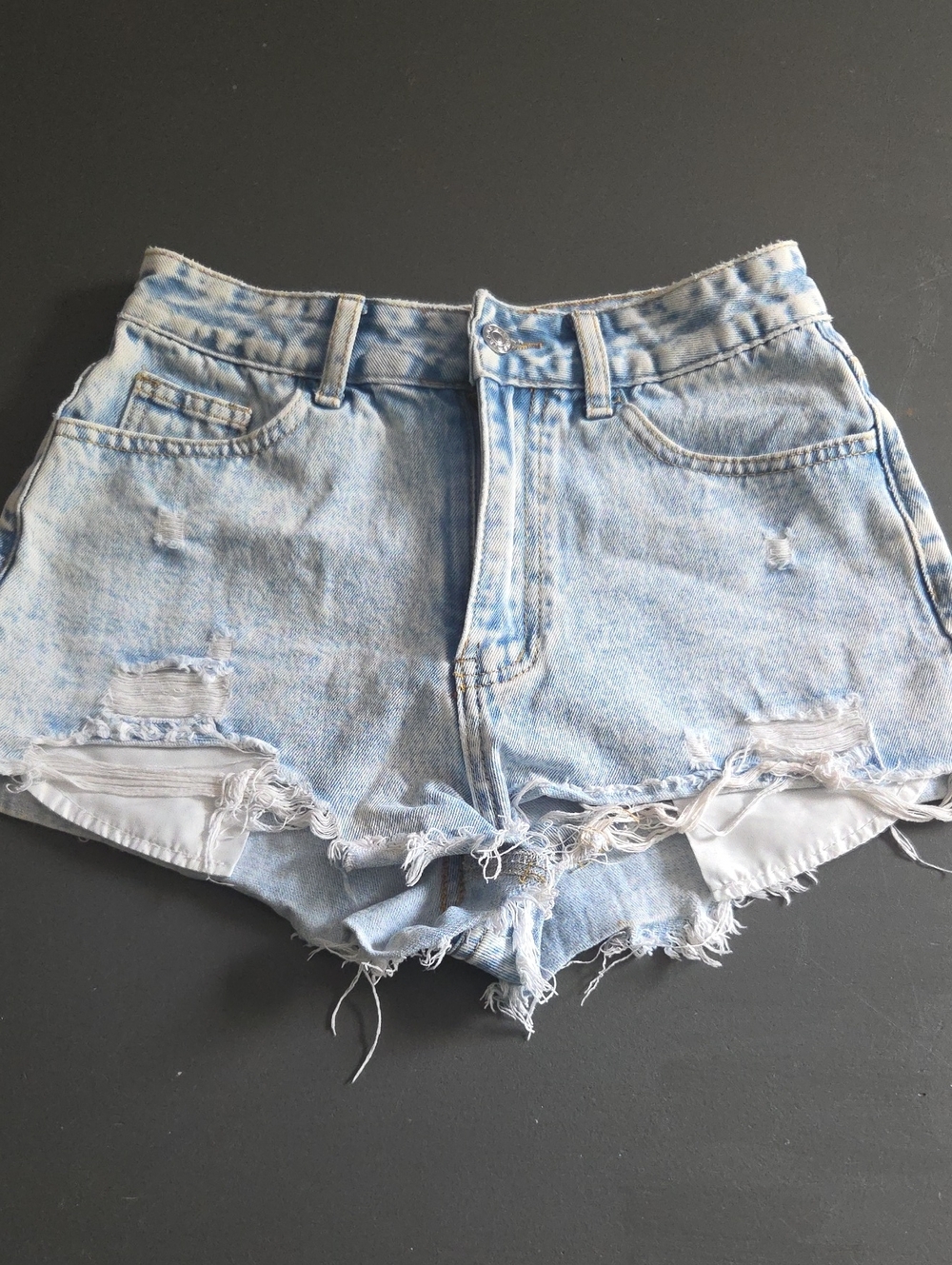 SHEIN Light Blue Frayed High-Rise Denim Shorts